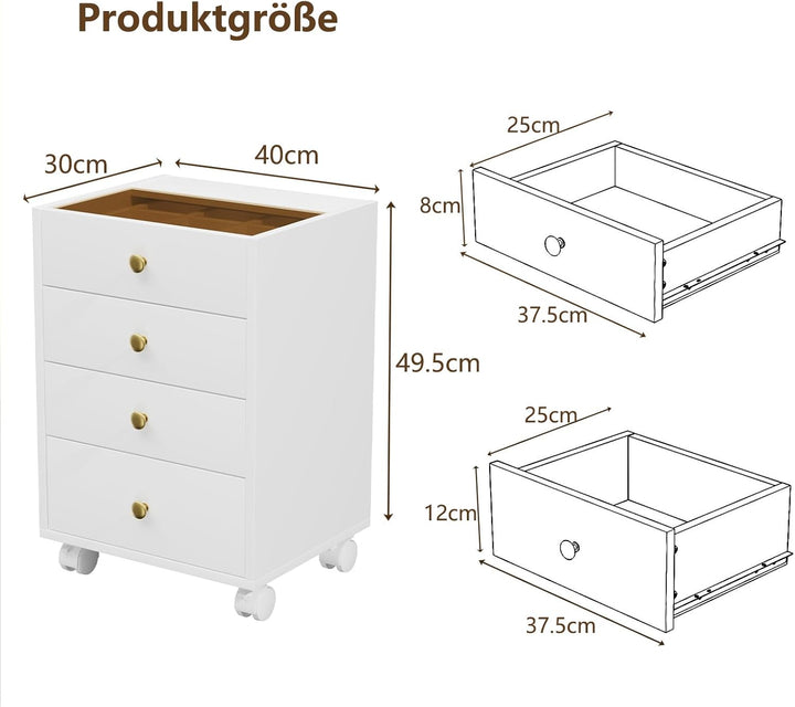 JanlyHome Rollcontainer mit 4 Schubladen, Mobiler Aktenschrank mit Rädern, Druckerständer, Aktenschr