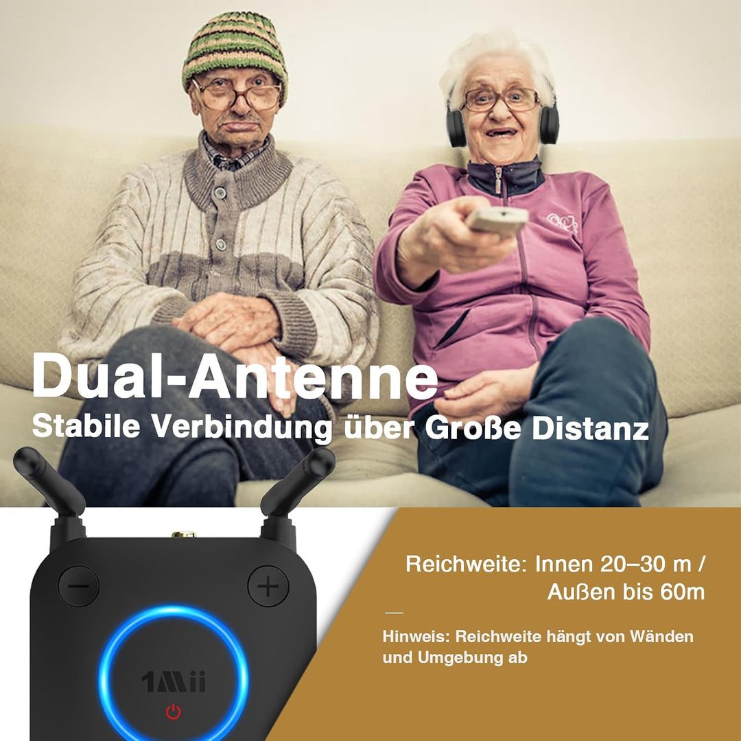 1Mii B06TX Bluetooth 5.3 Sender für TV, Bluetooth Transmitter mit aptX HD &amp; Low Latency, 2 Kopfhörer