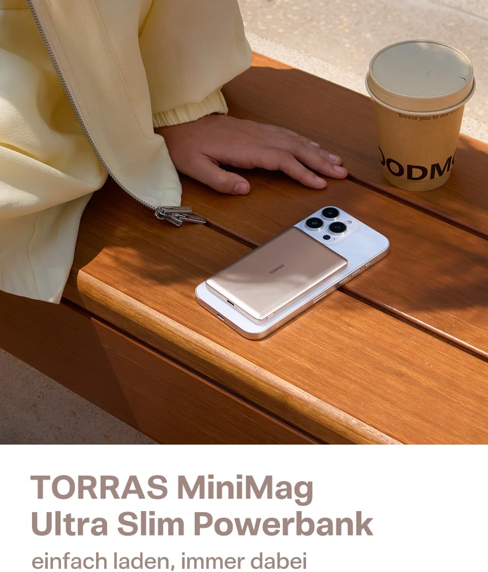 TORRAS MiniMag Ultra Slim Powerbank für Magsafe, 18W Schnellladen 5000mAh Magnetische Powerbank Slim