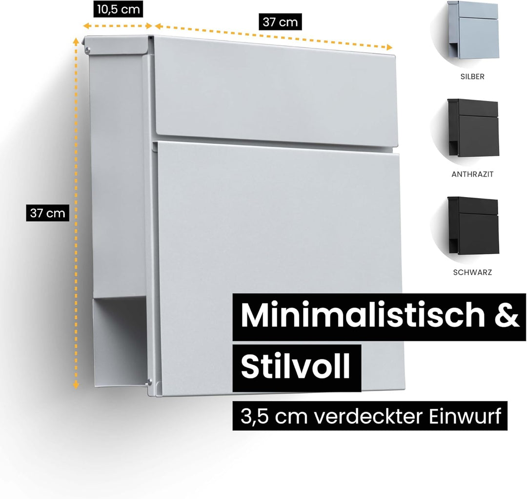 Radius Designer Briefkasten Anthrazit – Letterman 6 – Edelstahl V2A Wandbriefkasten mit Zeitungsfach