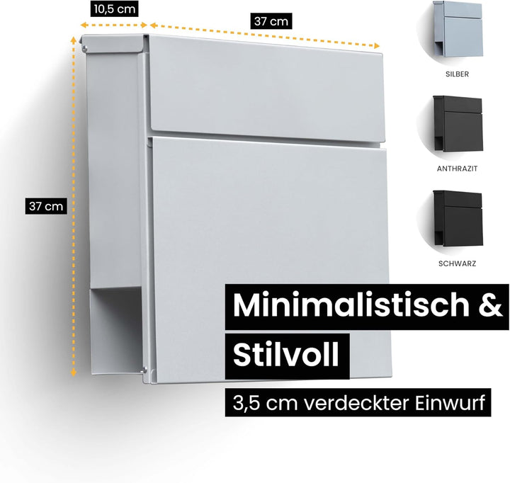 Radius Designer Briefkasten Anthrazit – Letterman 6 – Edelstahl V2A Wandbriefkasten mit Zeitungsfach
