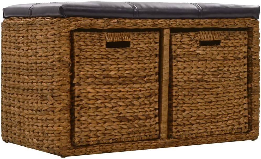 vidaXL Sitzbank mit 2 Körben Seegras Braun Flurbank Truhenbank Garderobenbank 71 x 40 x 42 cm Braun