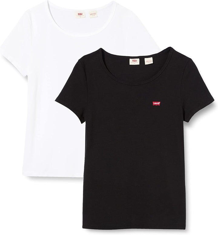 Levi's Damen 2-Pack Tee T-Shirt XS White +/Mineral Black, XS White +/Mineral Black