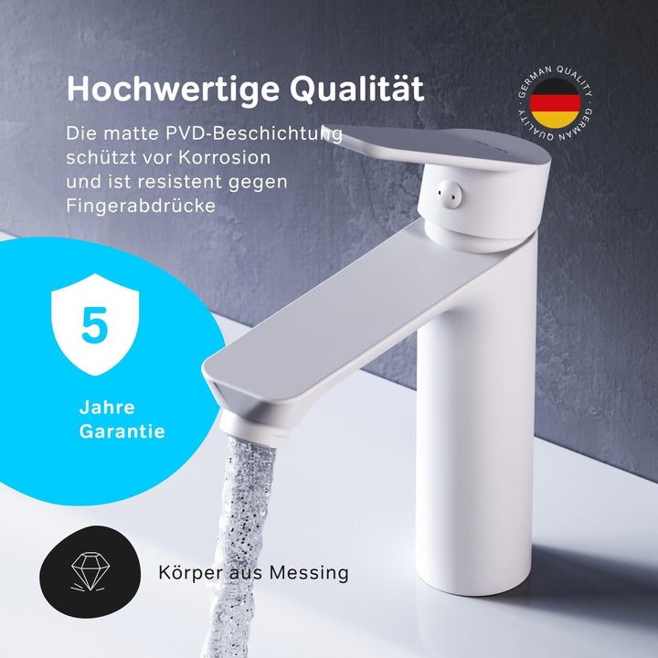 AM.PM Hit Bad Armatur Waschtischarmatur S-Grösse Wasserhahn, Weiss FTA02133 Ohne Ablaufgarnitur Weis