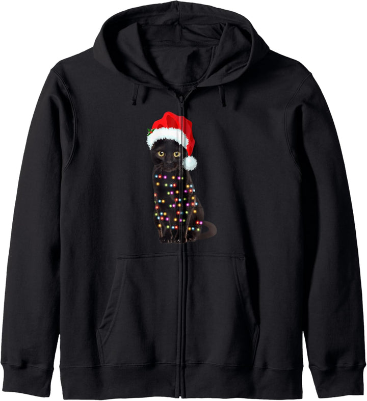 Black Cat Christmas lights Cat Lover Christmas Kapuzenjacke