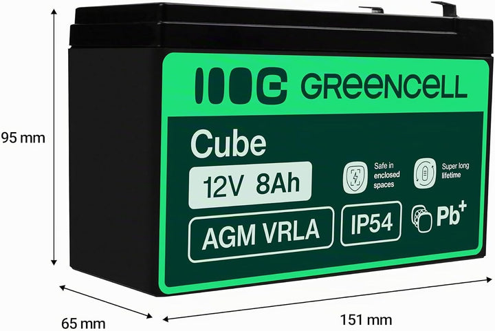 Green Cell® AGM 12V 8Ah Akku Vlies Batterie VRLA Blei Batterie Bleiakku Ersatzakku Akkubatterie Vers
