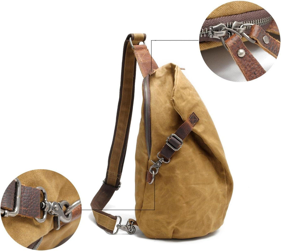 Neuleben Wasserdicht Schulterrucksack aus Canvas Vintage Unisex Herren Klein Sling Rucksack Schulter