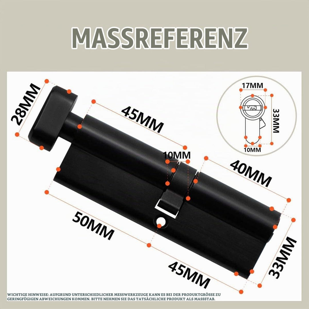 Bwintech 1 Stück 45/50Tmm Euro Messingzylinder, 95mm Knauf/Schlüssel zylinderschloss mit 5 horizonta