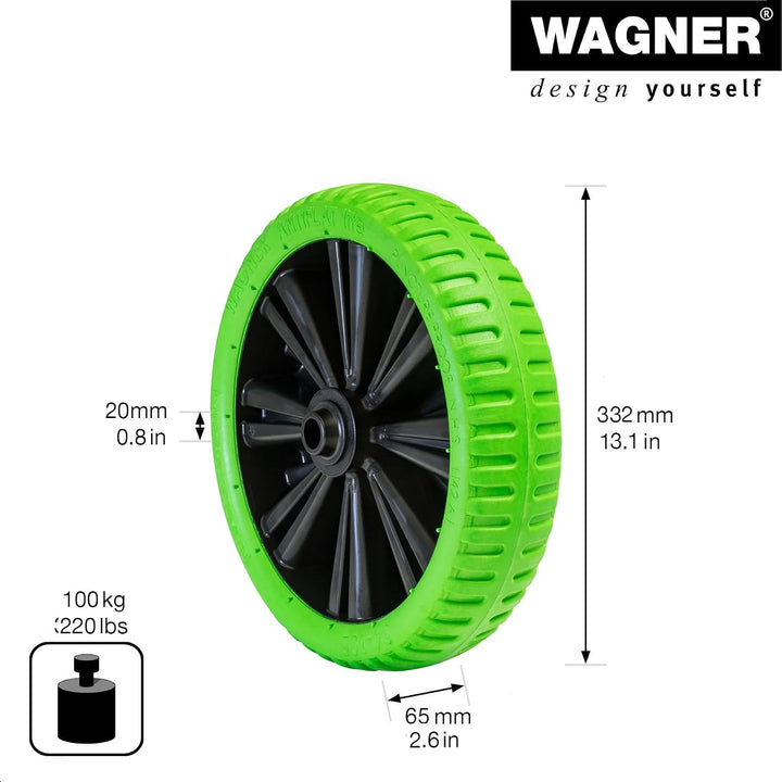 Wagner Schubkarrenrad - PANNENSICHER - PU geschäumtes Rad, Durchmesser Ø Rad 332 x 65 mm, Achsloch 2
