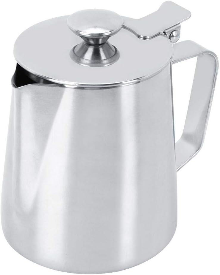 Hominas Milchkännchen, 350 Ml Milch Pitcher Milchkanne Edelstahl mit Deckel Milch Aufschäumen Tasse