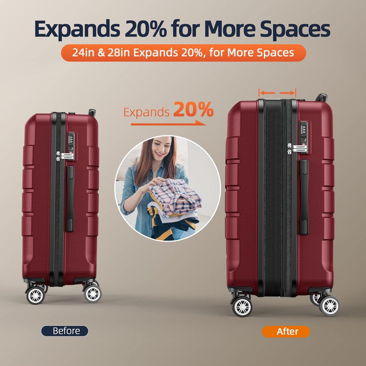 SHOWKOO Koffer Gross Hartschale Leicht Reisekoffer ABS+PC Erweiterbar Haltbar Trolley Handgepäck Gro
