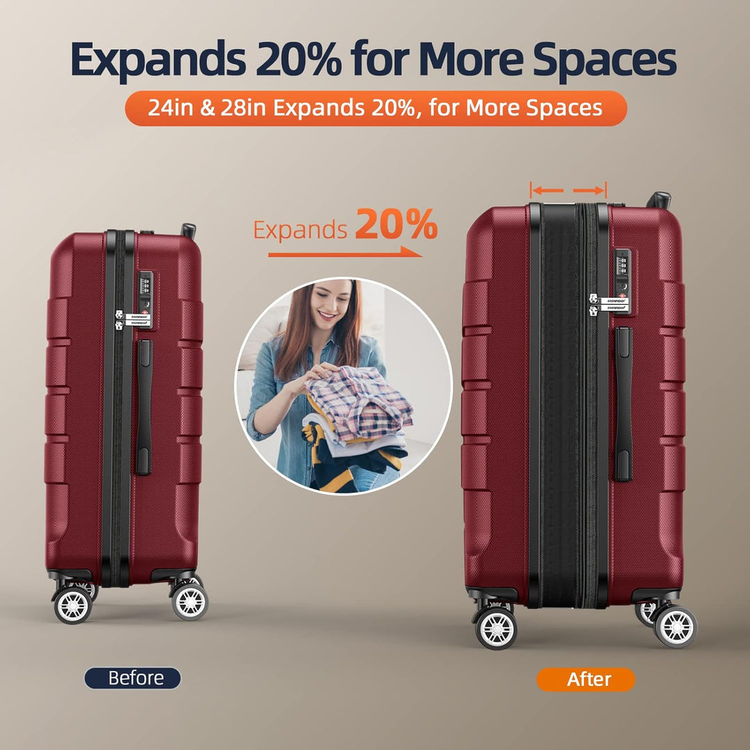 SHOWKOO Koffer Mittelgross Hartschale Erweiterbar Leicht Reisekoffer ABS+PC Haltbar Kabinen Trolley