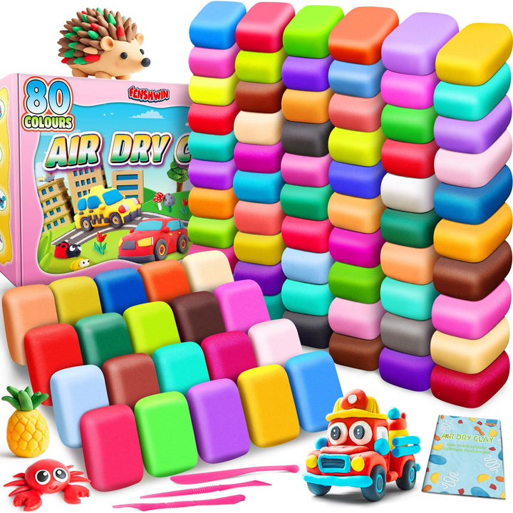 Modelliermasse Lufttrocknend, 80 Farben Lufttrockener Magischer Knete für Kinder, Air Dry Clay, 80 F