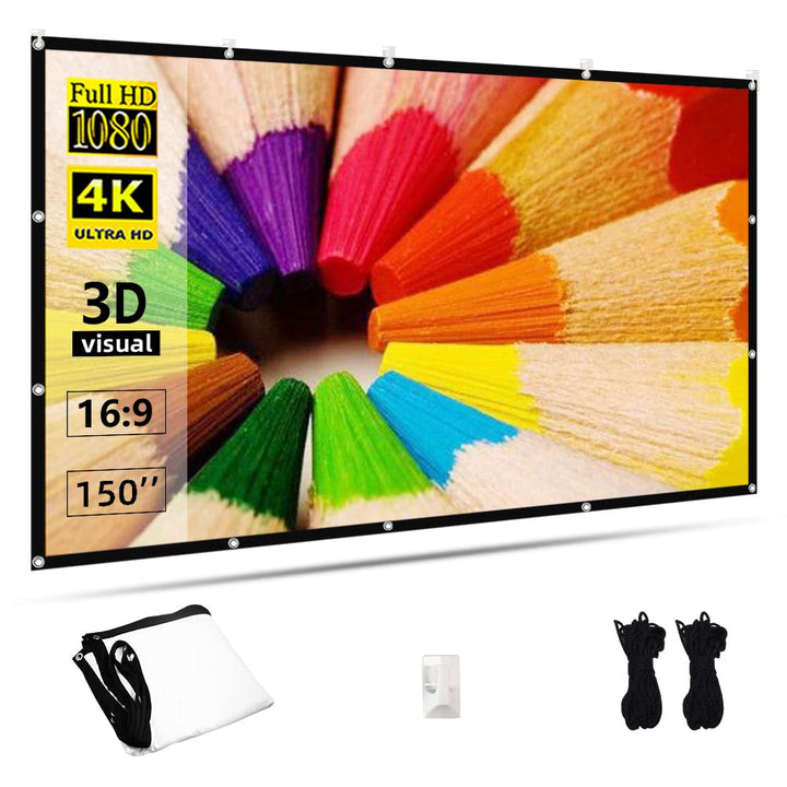 TOWOND Beamer Leinwand 150 Zoll Projektionswand, 16:9 HD 4K Beamerleinwand Faltbare und tragbare Ant