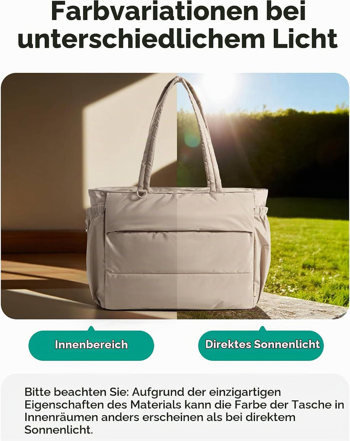 bagsmart Handtasche Damen Sporttasche Yogatasche, 22L Puffer Tote Bag mit Mehreren Taschen, Leichte