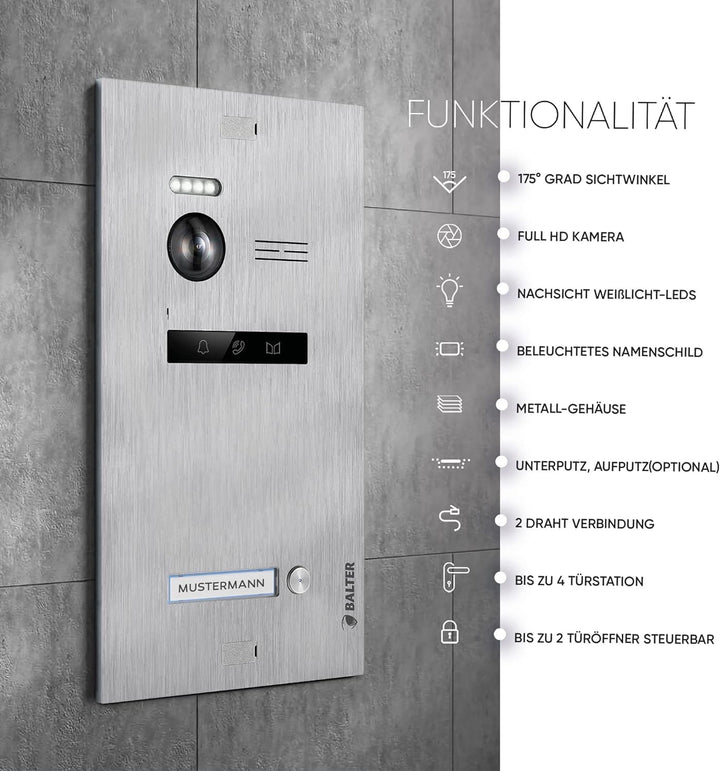 Balter EVO-HD Video Türsprechanlage, Video Türklingel, Smartphone App, 1 Familienhaus Klingel, 3X 7
