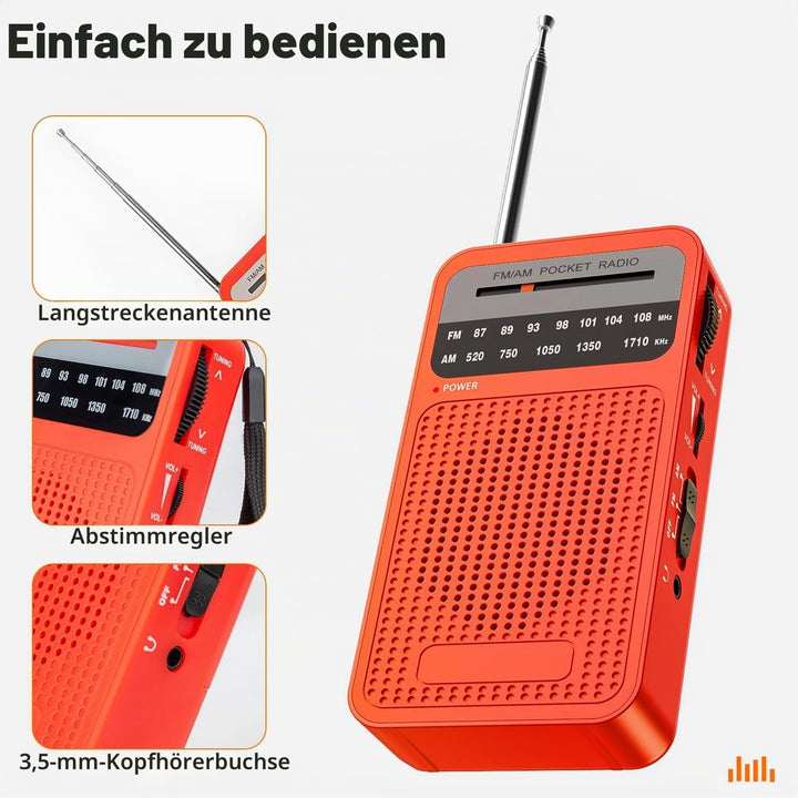 Taschenradio Batteriebetrieben FM/AM, Kleines Radio mit Eingebautem Stereolautsprecher/Kopfhöreransc