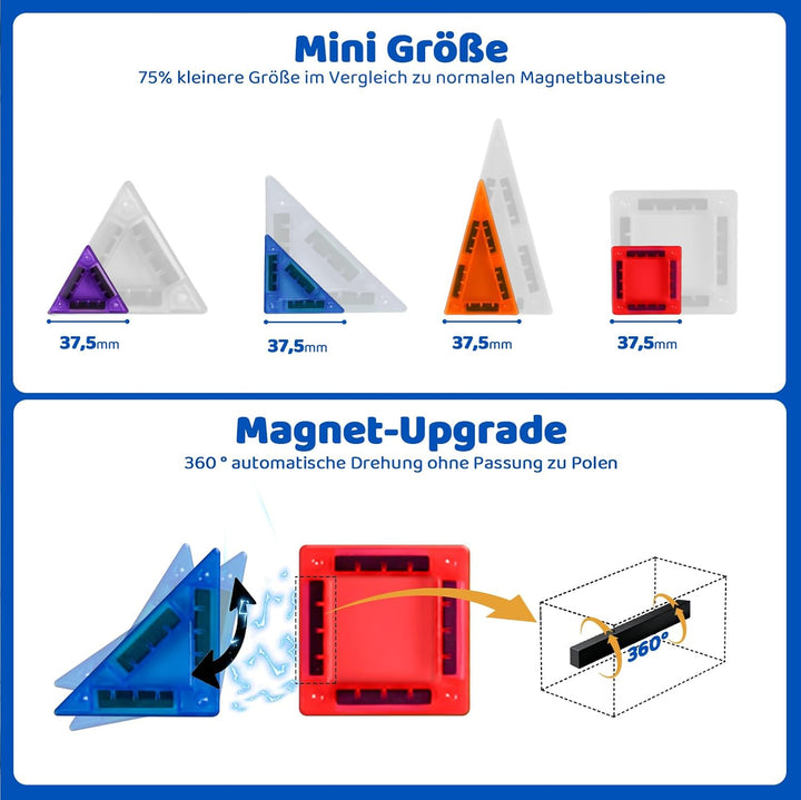 Mini Magnetische Bausteine – 38 Teile Reise-Set im Metallkoffer, Kompatibel mit 7,5 cm Magnetbaustei