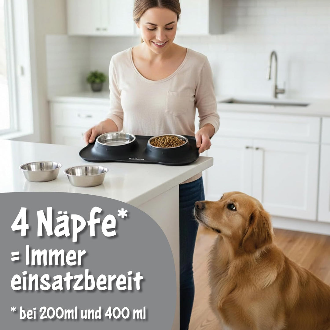 KaraLuna Napfunterlage aus Silikon mit Edelstahl Futternapf I Für Katzen &amp; Hunde I Fressnapf Katze F