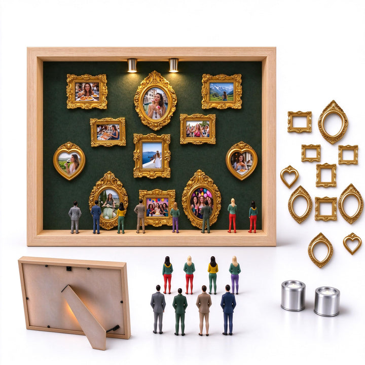 DIY Rahmen Set, 3D Schattenkasten mit 11 Goldrahmen &amp; 8 Figuren, Grün, Grün