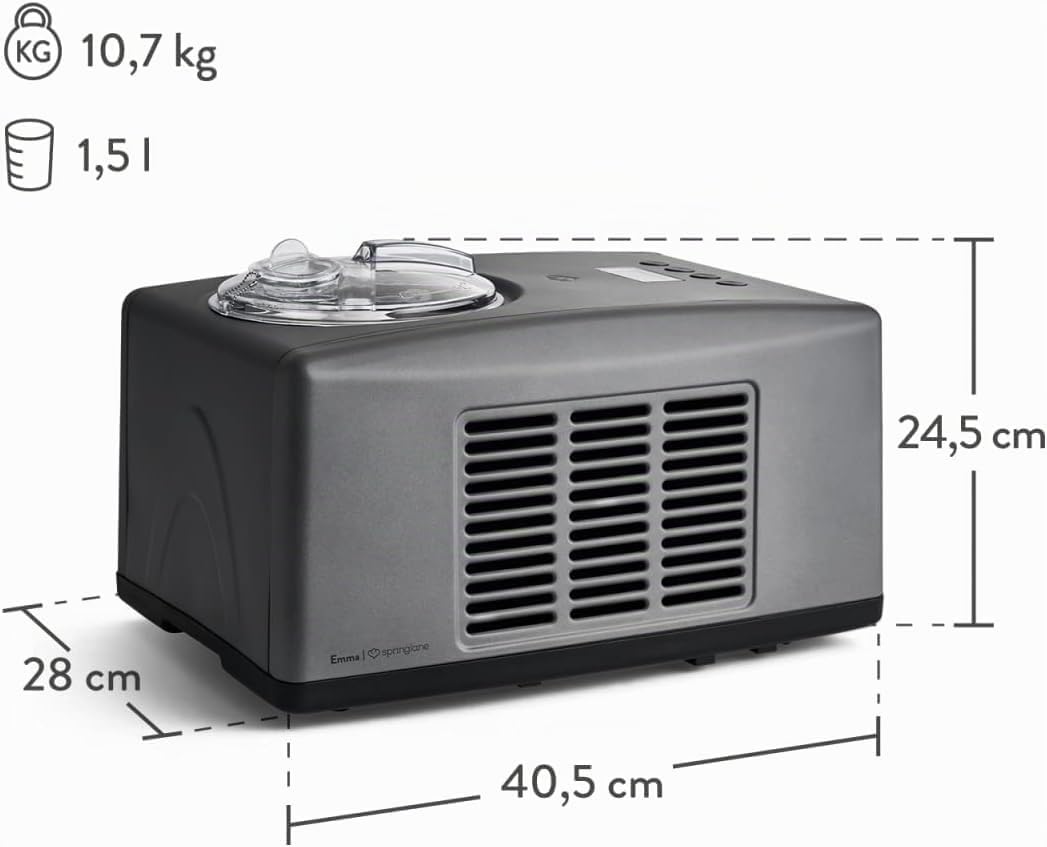 SPRINGLANE Eismaschine Emma 1,5 L mit selbstkühlendem Kompressor 150 W, aus Edelstahl mit entnehmbar