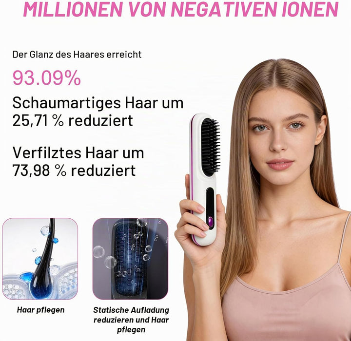 Kabellos Stylingbürste Für Kurze Haare - Anti Gabel Elektrische Haarbürste, Glatter Gerader Glättbür