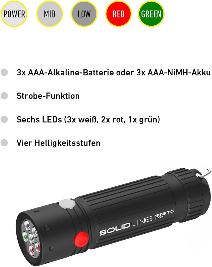 Solidline ST6TC, super helle LED Taschenlampe, 50 Lumen, 35m Leuchtweite, 70h Leuchtdauer, inkl. Mik