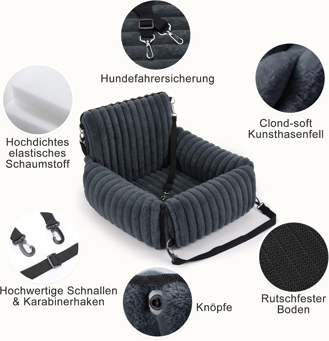 MIXJOY Hunde Autositz für kleine bis mittlere Hunde, Waschbarer Ansteckbare Leine verdickter Memory-