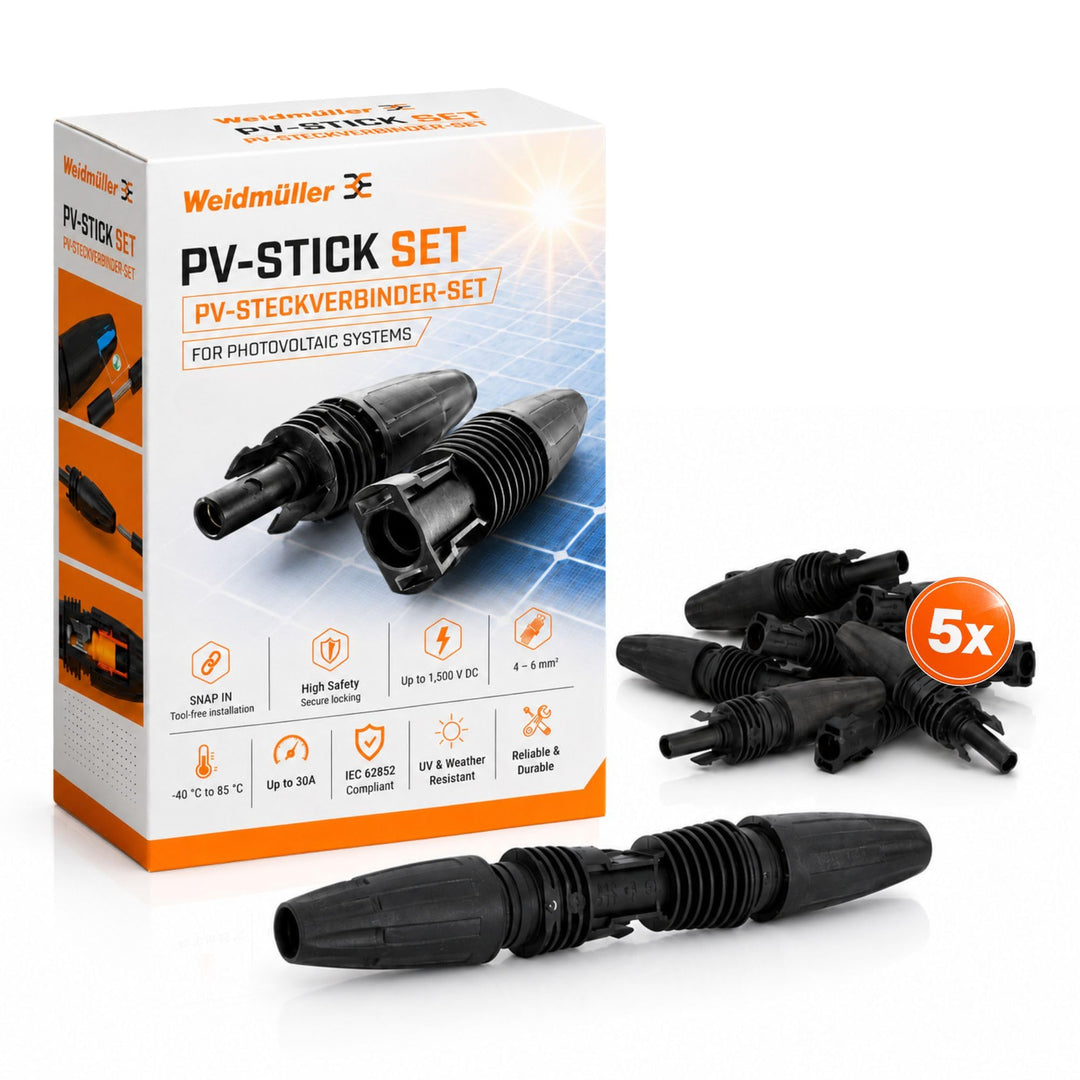 Weidmüller 5x PV-Stick Steckverbinder - Photovoltaik Solarstecker Set | Snap In Technologie für 1.50