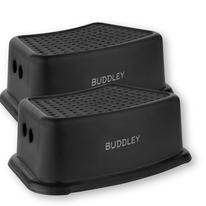 BUDDLEY Trittstufe Schwarz Set (2X) - Trittstufe Kinder - Hocker Badezimmer - Küchenstufe Trittstufe
