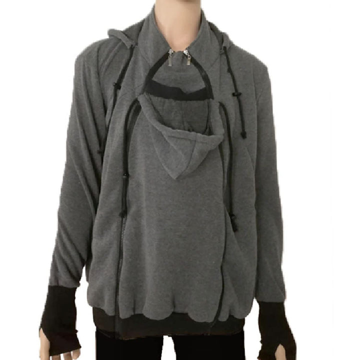 Känguru Hoodie Babytrage Männer Pullover Winter Warme Babytrage Mantel L Grau, L Grau