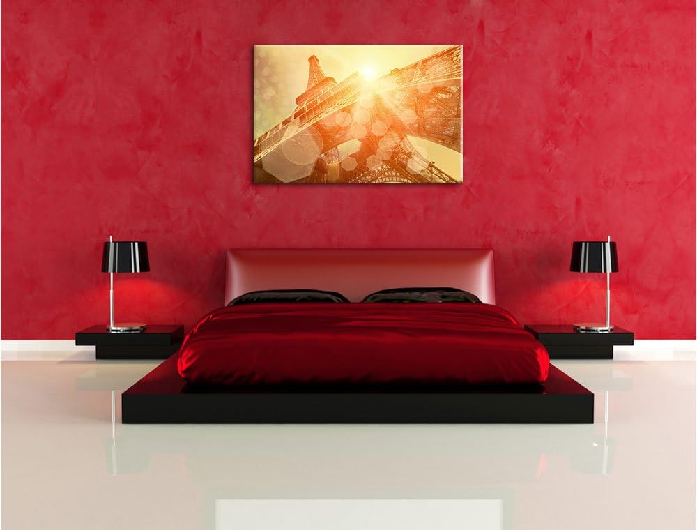 Pixxprint Der Eiffelturm im Sonnenschein als Leinwandbild/Grösse: 100x70 cm/Wandbild/Kunstdruck/fert