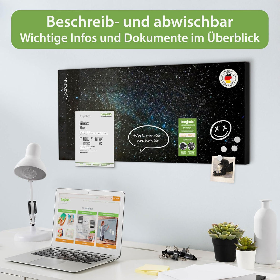 banjado Magnettafel schwarz 78 x 37cm / Magnetwand Metall/Magnetpinnwand als Memoboard/Pinnwand Magn