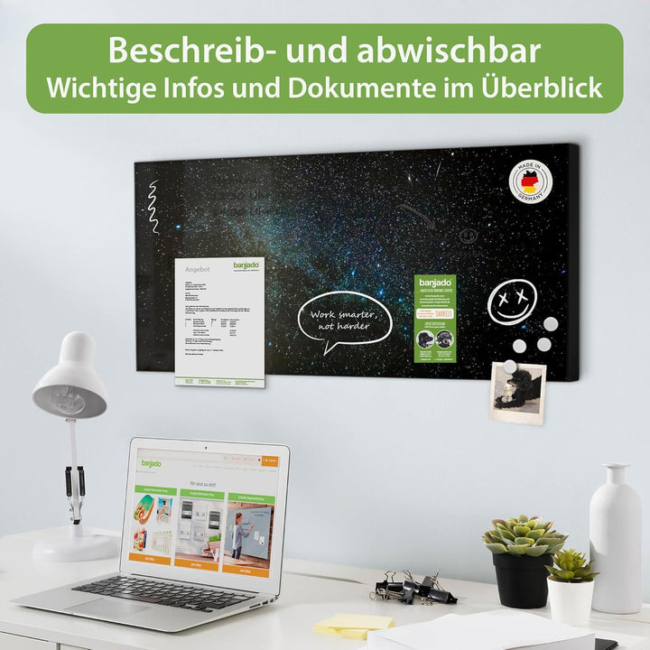 banjado Magnettafel schwarz 78 x 37cm / Magnetwand Metall/Magnetpinnwand als Memoboard/Pinnwand Magn