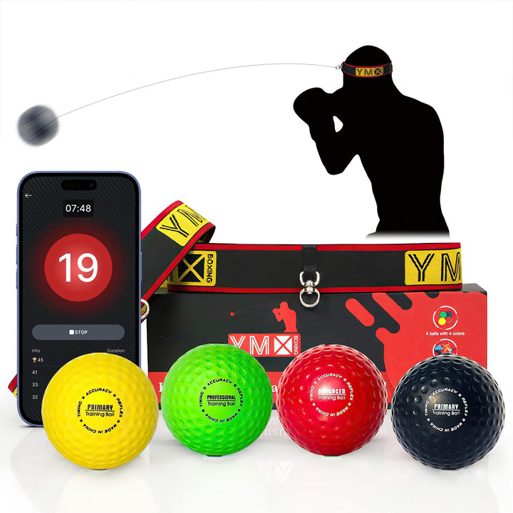Reflexball - 4 Bälle + 2 Stirnbänder, ideal für das Training von Reflex, Reaktion und Auge-Hand-Koor