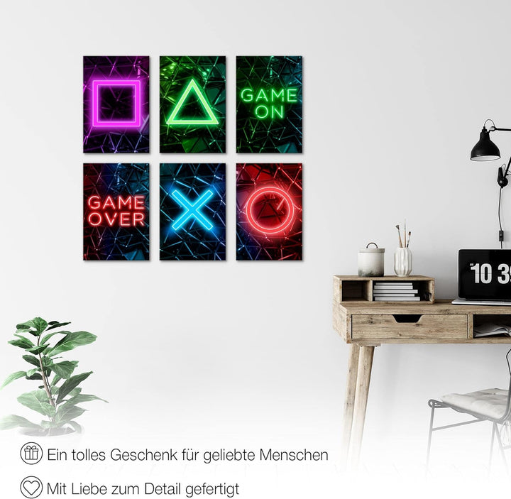 Novart Wandbilder Set - KOMPLETT AUFHÄNGFERTIG - Made in Germany - Moderne Bilder Spielkonsole Gamer