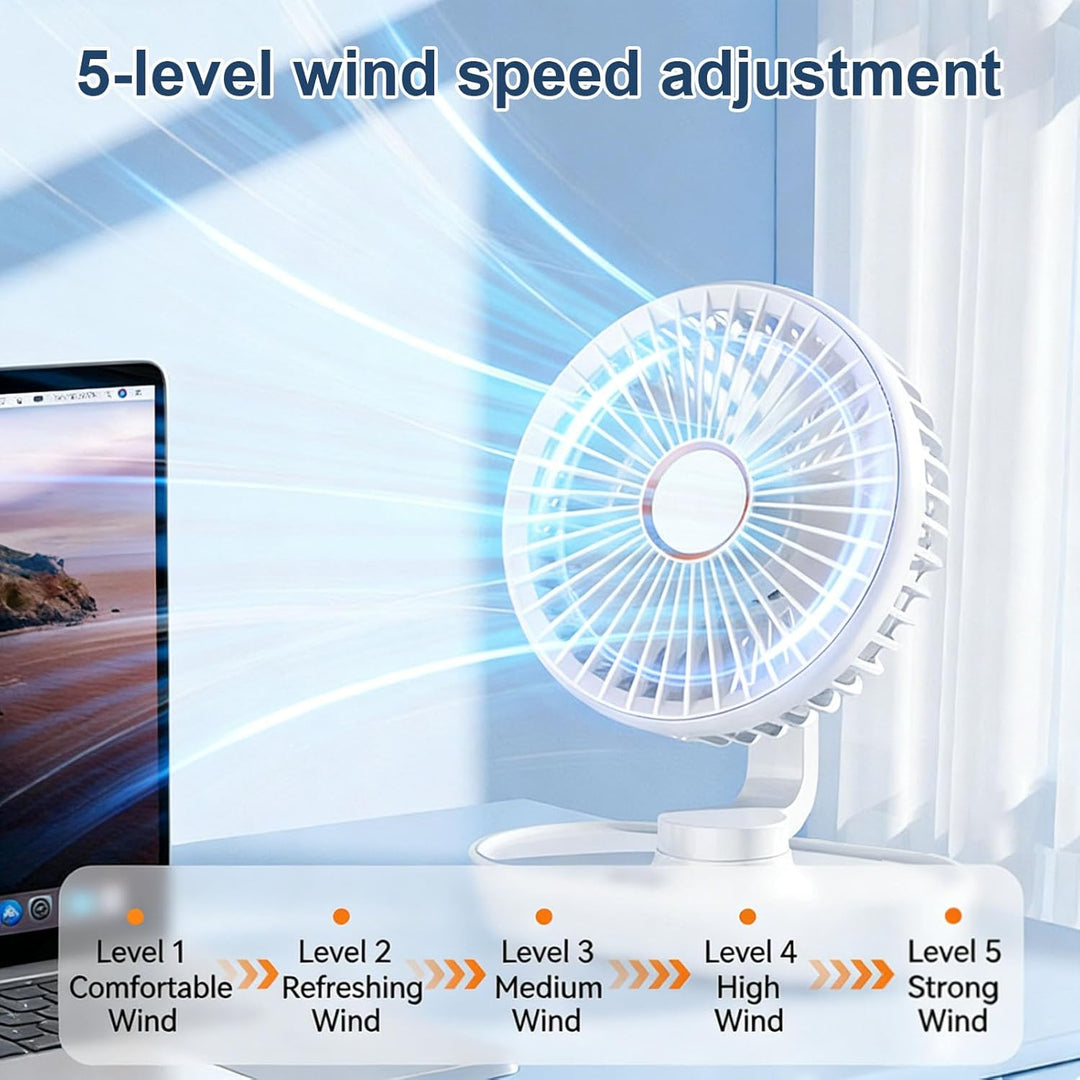 Mini Ventilator Oszillierend Ultra Leise,4000mAh Akku Mini Tischventilator,5 Geschwindigkeiten USB T