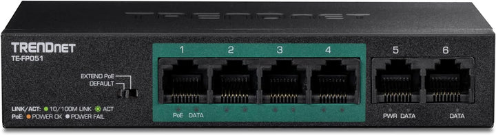 TRENDnet TE-FP051 5-Port Unmanaged Fast Ethernet PoE + -Schalter mit grosser Reichweite, 4 x PoE + -