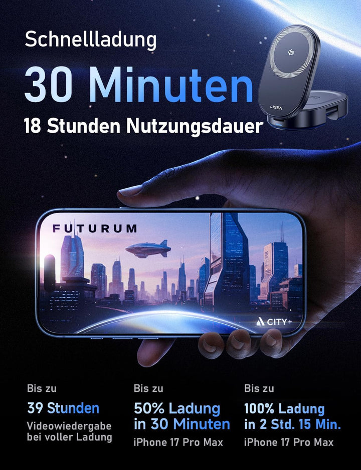 LISEN 25W Qi2.2 MagSafe Ladestation für Apple Watch und iPhone 17 Pro Max, 3-in-1 Magsafe Ladegerät,