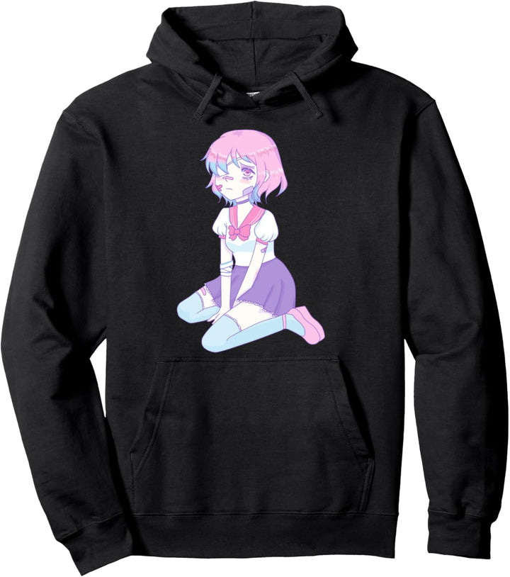 Yami Kawaii Sad Girl BLUE PINK Pastel Goth Pullover Hoodie