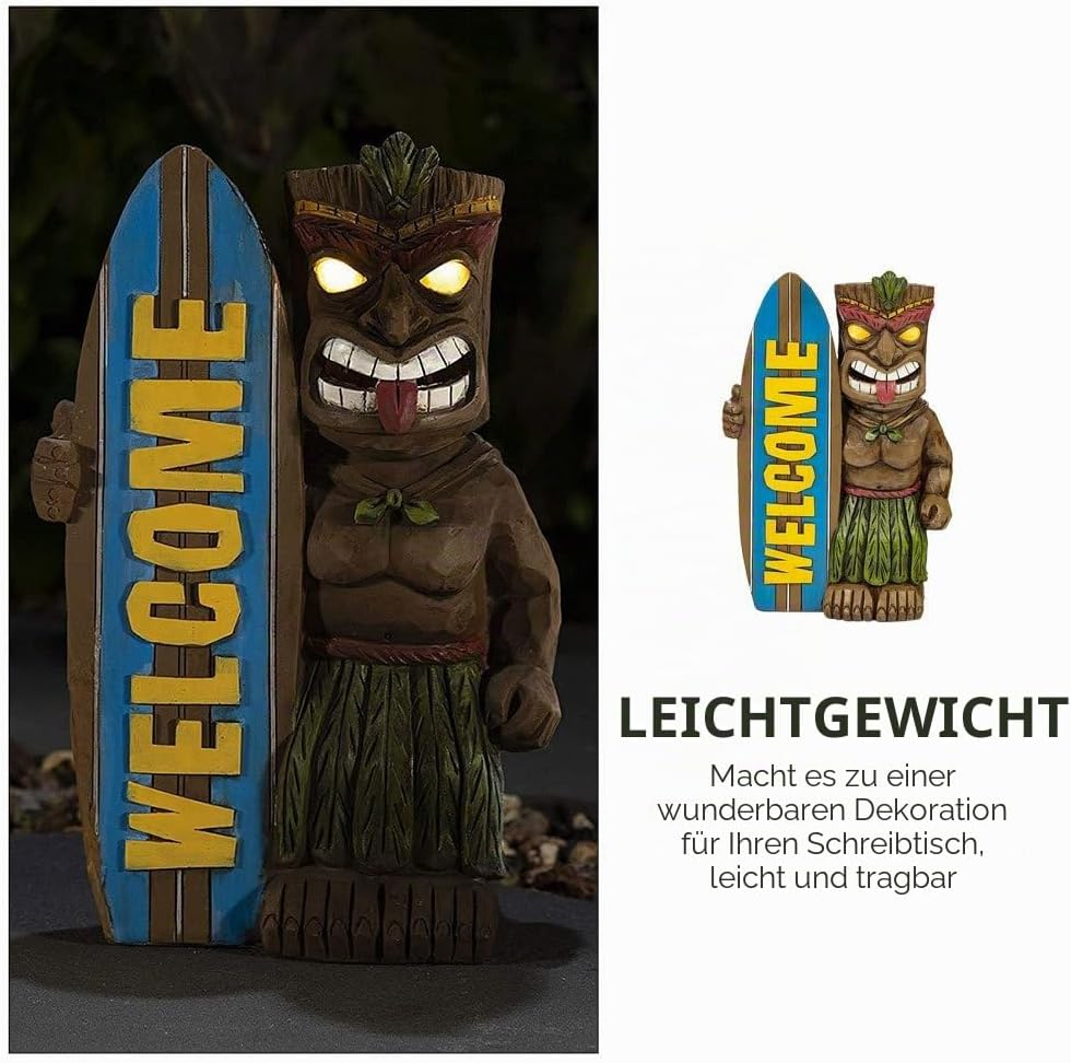 Cabilock Garten Hawaii Tiki Figur Welcome Gartendeko Willkommen Schild Tierfiguren Garten Dekofigur