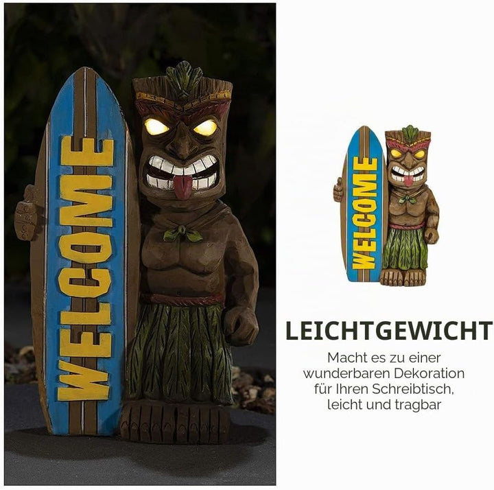 Cabilock Garten Hawaii Tiki Figur Welcome Gartendeko Willkommen Schild Tierfiguren Garten Dekofigur