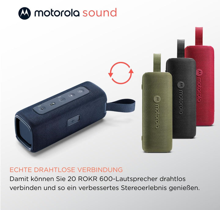 Motorola Sound – ROKR 600 kabelloser Bluetooth-Lautsprecher – kraftvoller 30-W-Sound, Wasser- und st