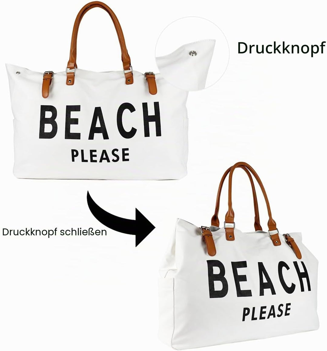 Damen Strandtasche Grosse, Strandtasche XXL Familie Wasserdicht mit Ledergriffe, Beach Bag für Reise