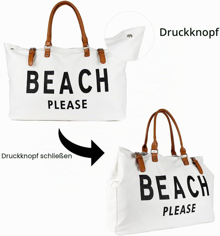 Damen Strandtasche Grosse, Strandtasche XXL Familie Wasserdicht mit Ledergriffe, Beach Bag für Reise