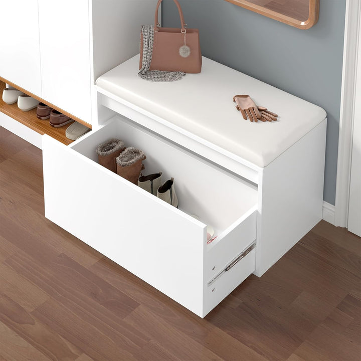 [en.casa] Sitzbank Degerfors mit Schublade 80 x 39 x 45 cm Schuhbank Schuhtruhe mit Sitzfläche Garde