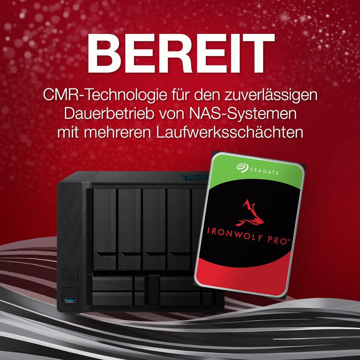 Seagate IronWolf Pro, NAS interne Festplatte 14TB HDD, 3.5 Zoll, 7200 U/Min, CMR, 256 MB Cache, SATA