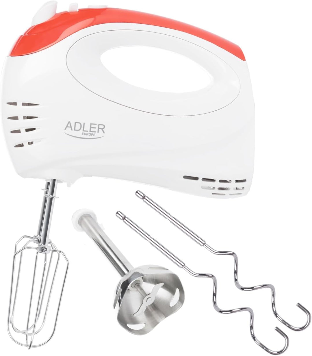 Adler AD 4212 2 in 1 Hand Mixer to mix Handrührgerät, weiss/rot