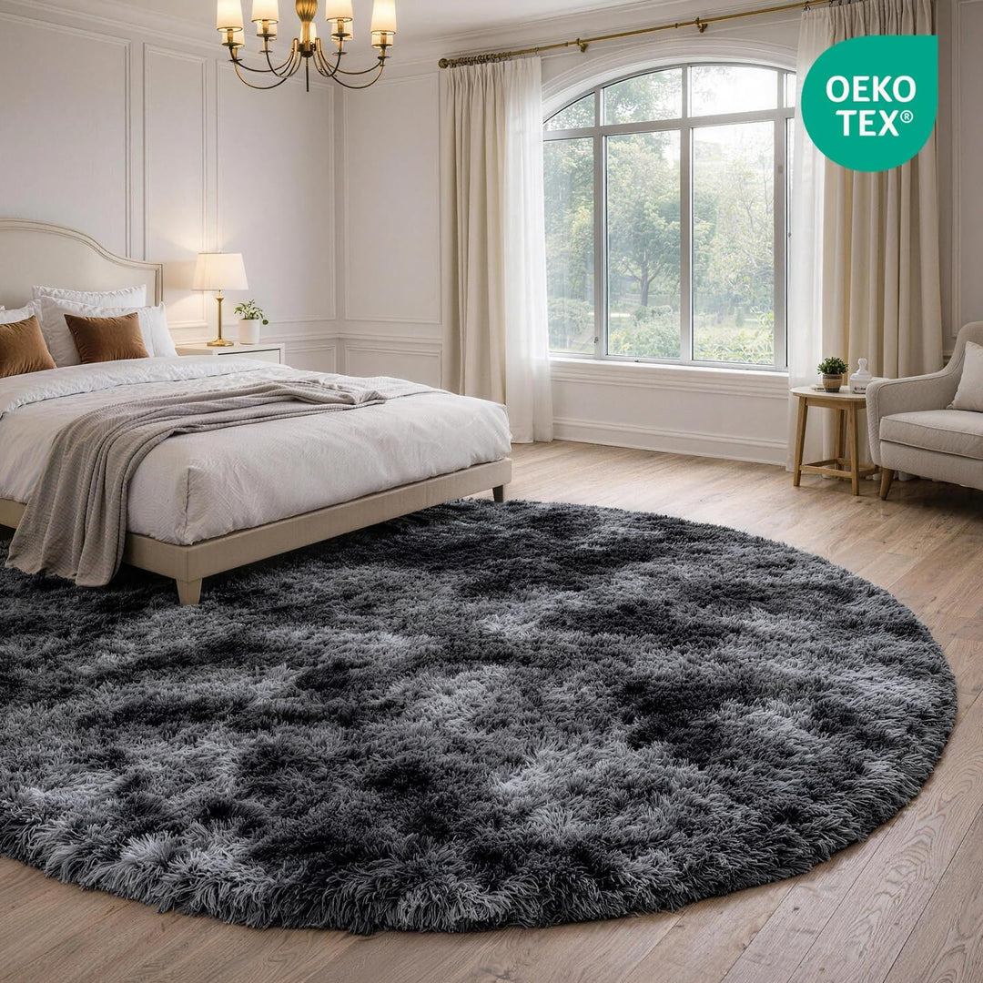 Teppich Rund Kinderzimmer 100 cm Dunkelgrau Schlafzimmer Hochflor-Teppich Waschbarer Buro Weicher Fl
