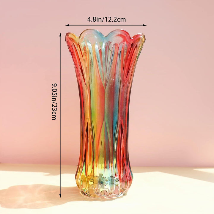 Kristallglas-Blumenvase, Regenbogenfarbene Glasvase, Pflanzenbehälter, dekorative Vase für Zuhause,